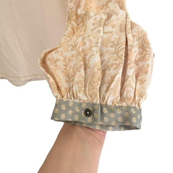 Free People Jade Dreamy Boho Printed Balloon Sleeve Top Size Medium 658S - Picture 6 of 10